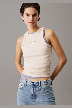 Calvin Klein Camiseta slim de tirantes con monograma de canalé
