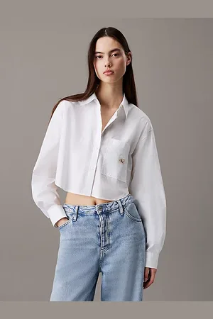 Calvin Klein Camisa cropped de popelín de algodón