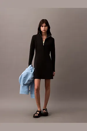 Calvin Klein Vestido de neopreno de manga larga con cuello con cremallera