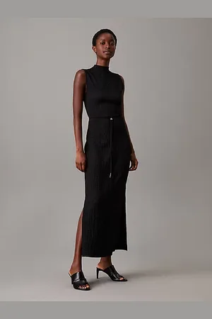 Calvin Klein Vestido tobillero en jacquard arrugado