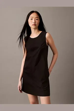 Calvin Klein Vestido corto de popelín de algodón sin mangas