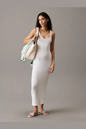 Calvin Klein Vestido largo de punto suave con espalda anudada