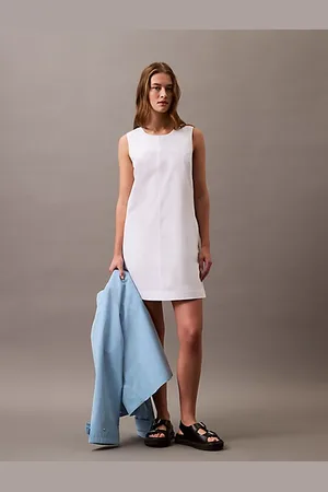 Calvin Klein Vestido corto de popelín de algodón sin mangas