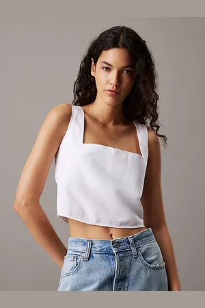 Calvin Klein Top de sarga de algodón y lino suave