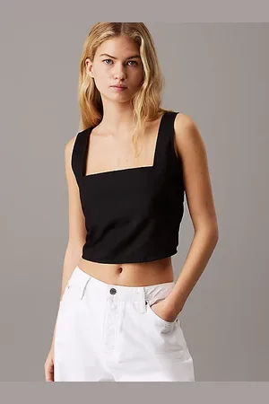 Calvin Klein Top de sarga de algodón y lino suave