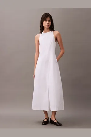 Calvin Klein Vestido midi sin mangas de popelín de algodón