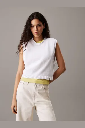 Calvin Klein Top holgado de punto de lino y algodón