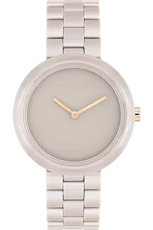 Calvin Klein Reloj minimalista de cerámica color arena