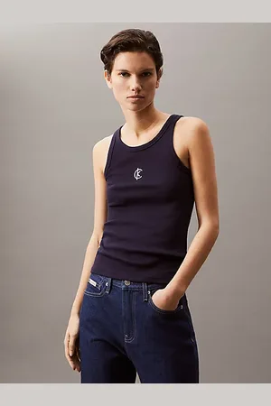 Calvin Klein Camiseta de tirantes con logo de canalé de algodón