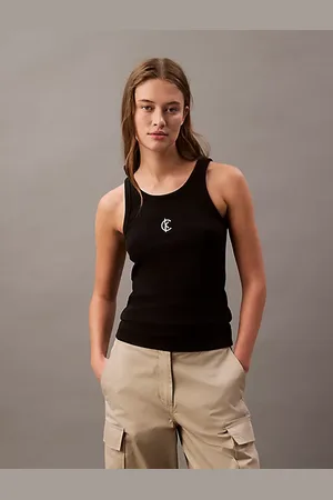 Calvin Klein Camiseta de tirantes con logo de canalé de algodón