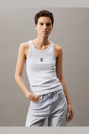 Calvin Klein Camiseta de tirantes con logo de canalé de algodón