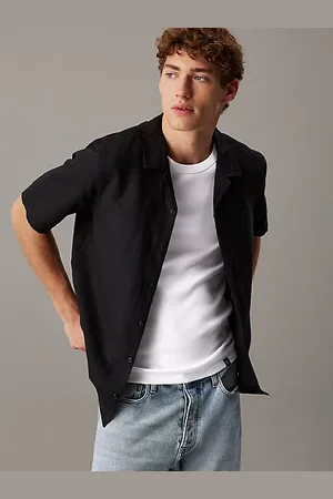 Calvin Klein Camisa de lino y algodón con cuello cubano
