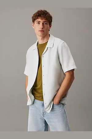 Calvin Klein Camisa de lino y algodón con cuello cubano