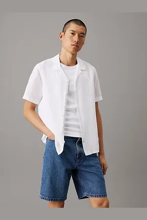 Calvin Klein Camisa de lino y algodón con cuello cubano