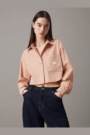 Calvin Klein Camisa cropped de popelín de algodón