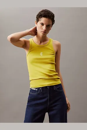 Calvin Klein Camiseta de tirantes con logo de canalé de algodón
