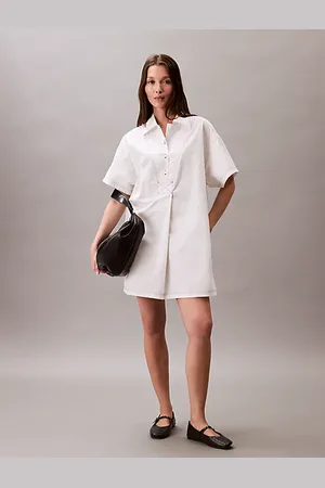 Calvin Klein Vestido camisero corto de sarga de algodón