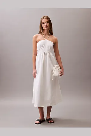 Calvin Klein Vestido halter de sarga de algodón