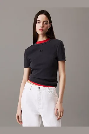 Calvin Klein Camiseta slim de canalé de algodón