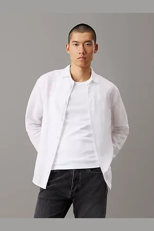 Calvin Klein Camisa a rayas de lino y algodón