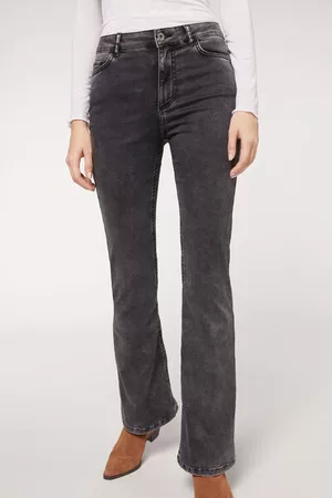 Flared Low Jeans - Gris oscuro - MUJER