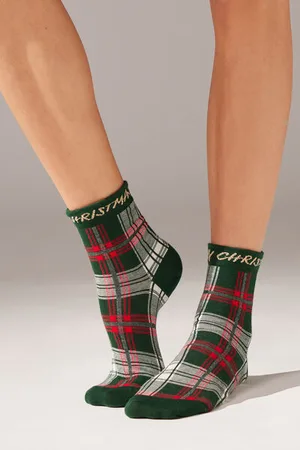 Calcetines Cortos de Algodón con Estampado Navideño para Mujer - Calcetines  - Mujer