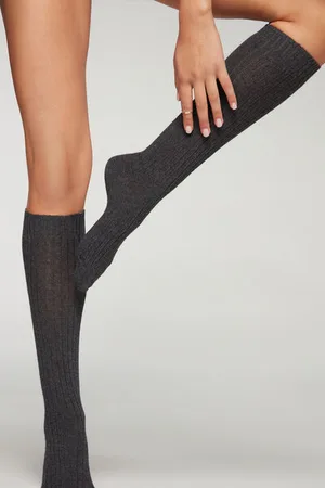 Calzedonia Calcetines Largos De Canalé Con Lana y Cashmere Mujer Tamaño TU