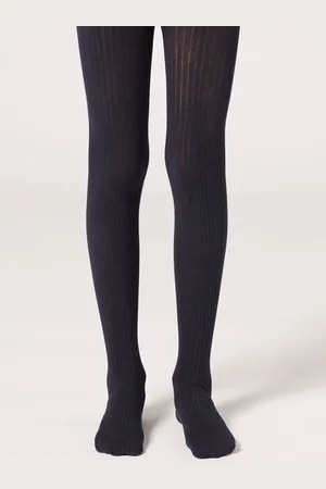 Calzedonia Panty Algodón Efecto Canalé Chica Tamaño 2-4