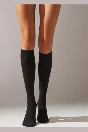Calzedonia Calcetines Largos en Cachemira Acanalada Mujer Tamaño 36-38
