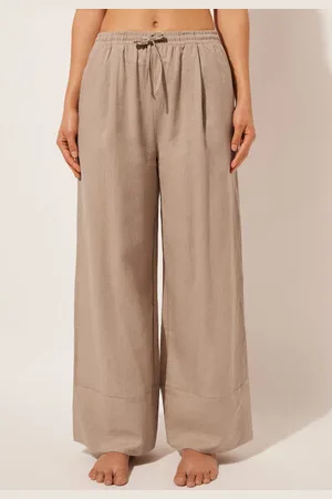 Calzedonia Pantalón Largo Palazzo Lino y Viscosa Mujer Tamaño L
