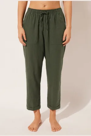 Calzedonia Pantalón Largo Recto Lino y Viscosa Mujer Tamaño L