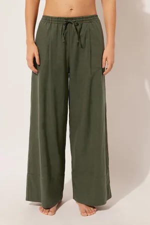 Calzedonia Pantalón Largo Palazzo Lino y Viscosa Mujer Tamaño L