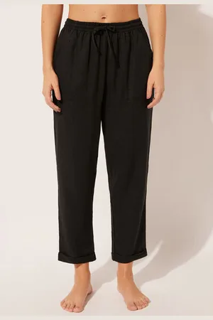 Calzedonia Pantalón Largo Recto Lino y Viscosa Mujer Tamaño S