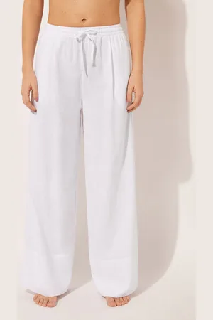 Calzedonia Pantalón Largo Palazzo Lino y Viscosa Mujer Tamaño L