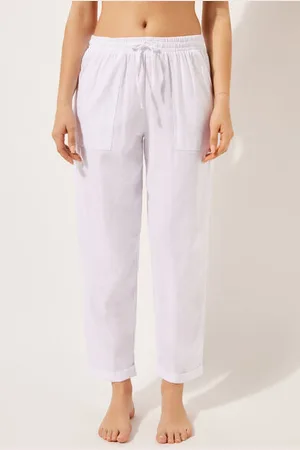 Calzedonia Pantalón Largo Recto Lino y Viscosa Mujer Tamaño L