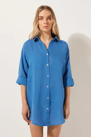 Calzedonia Vestido Camisa de Lino Mujer Tamaño M