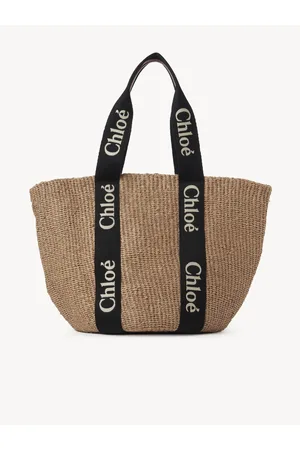 Chloé Bolso tote grande Woody de fibras naturales