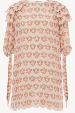 Chloé Minivestido de manga abullonada de crespón de seda