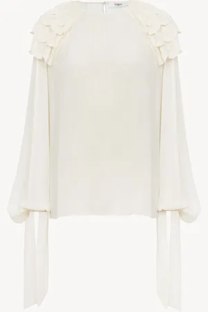 Chloé Top avolantado fruncido de georgette de seda