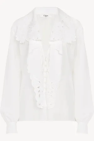 Chloé Camisa bordada con lazo lavallière de popelina de algodón