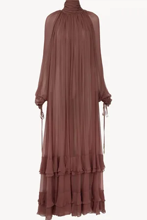 Chloé Vestido largo fruncido de muselina de seda