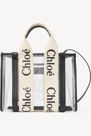 Chloé Bolso tote pequeño Woody de plástico transparente y cuero