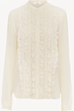 Chloé Blusa sin cuello con volantes de georgette de seda