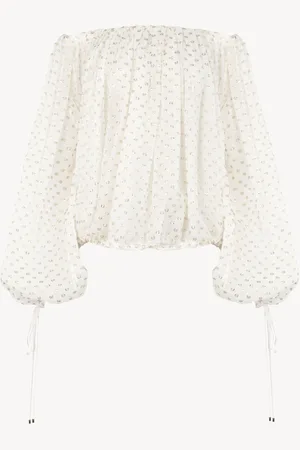 Chloé Top de hombros desnudos fruncido de jacquard de seda y lúrex