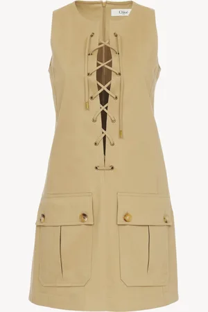Chloé Vestido pinafore de satén de algodón con cordones