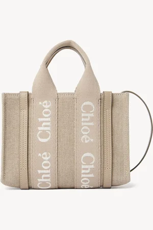 Chloé Minibolso tote Woody de lino y cuero