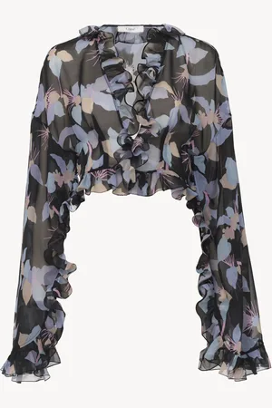 Chloé Top cropped con cuello en V de georgette de seda