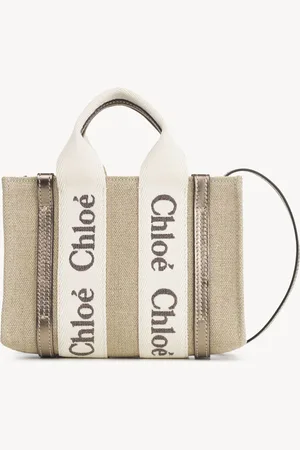 Chloé Minibolso tote Woody de lino y cuero