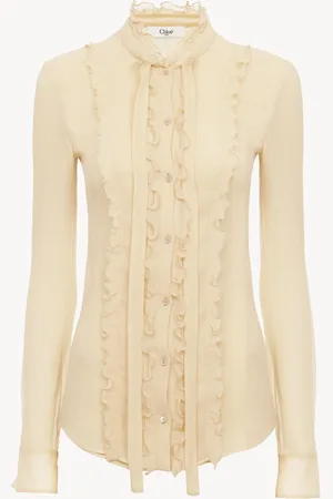 Chloé Blusa ajustada con volantes de crespón de seda