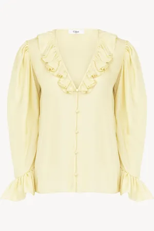 Chloé Top de volantes con cuello en V de seda habotai